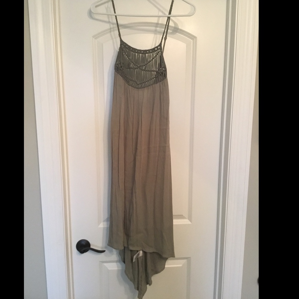 Sage Green Flowy Midi Dress with Crochet Detail